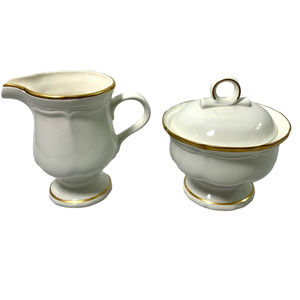 Mikasa China Sugar Bowl & Creamer Country Gold F9003 Ivory Goldtone Trim Vintage